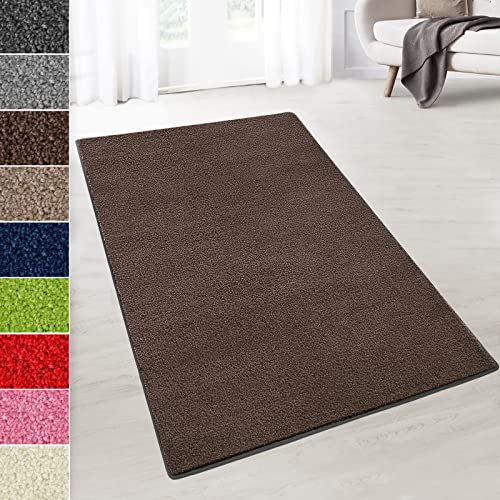 Floordirekt Velours-Teppich auf Maß - Flauschiger Teppichläufer für Küche, Flur, Wohnzimmer - Teppich Meterware Dynasty (Schlamm, 66 x 300 cm)