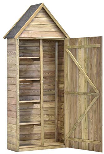 Gartenhaus Holzhaus Schuppen mit Tür aus imprägniertem Kiefernholz, 77 x 37 x 178 cm, Gartenhaus mit 4 Ablagen