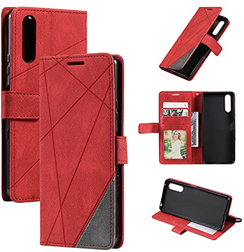 QiongniAN Hülle für Sony Xperia 10 II Hülle Leder,Hülle für Sony Xperia 10 II XQ-AU42 XQ-AU51 XQ-AU52 / Xperia 10 Mk. 2 Hülle Klapphülle Handytasche Case Red