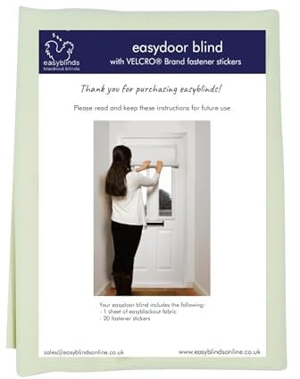 Easyblinds Easydoor blind for glazed doors, quick fix instant blind, cream, half door wide width, self-adhesive attachments, cut to size and shape as required