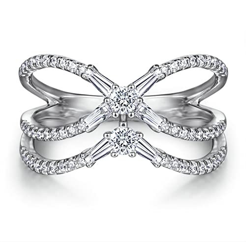 BCughia Ringe, Zirkonia Ring Rundschliff Zirkonia Sterlingsilber Kreuz Verdrehtes Herzdesign Versprechen Ringe Damen Größe 52(16.6)