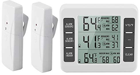 Termometro digital inalambrico para nevera, alarma para congelador, termometro para nevera con pantalla LCD grande, monitor de temperatura, funcion de registro max. min. para cocina y hogar