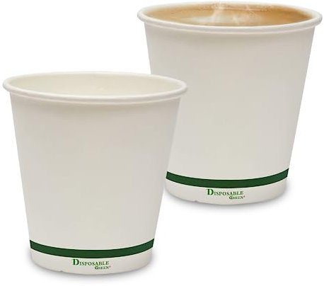 DISPOSABLE GREEN® | 4,6,10, 12, 16 oz Single Wall Coffee Cups | Unique Aqueous Lined | Certified Home Compostable |Eco - Biodegradable -Containers for Office, Party & Wedding (100, 6 oz [Cup ONLY])