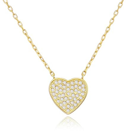 Philip Jones Gold Plated Pave Heart Necklace Created with Zircondia® Crystals