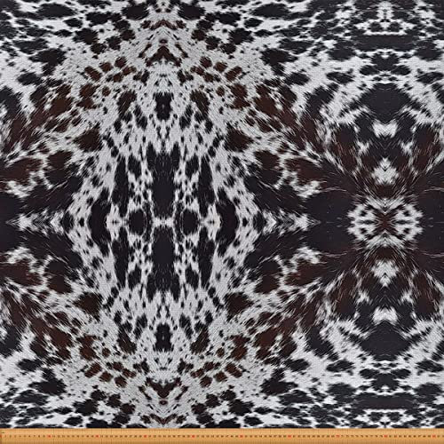 Kuhfell Stoff in Western Braun Meterware aztekischer schwarz weißer Kuh Print Polsterstoff rustikaler Bauernhof Tier Dekor stoff für DIY Quilten Nähen Cowboy Rindsleder Stoff 276x150(HxB) Schwarz Weiß