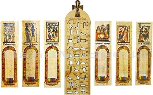 10 Papyrus-Lesezeichen + 1 Holzlineal Ägyptisches Schreiben Sie Ihren Namen in Hieroglyphic