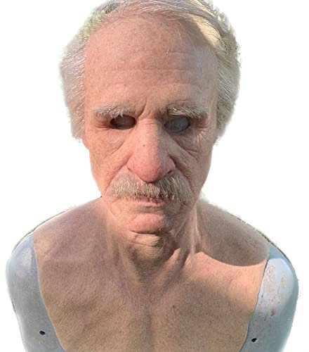 BEAUTYBIGBANG Realistische Halloween Latex Vollmaske Alter Mann Latex The Elder Old Man Kopfbedeckung für Realistische Masquerade Halloween Cosplay Mottoparty Karneval (A)