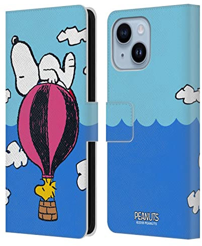 Head Case Designs Licenciado Oficialmente Peanuts Globo Snoopy & Woodstock Mitades y Risas Carcasa de Cuero Tipo Libro Compatible con Apple iPhone 14 Plus