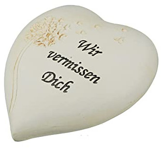 GILDE 1 Stück Gedenkherz Gedenkstein ca. 10x9cm, aus Polyresin (Herz Weiss)