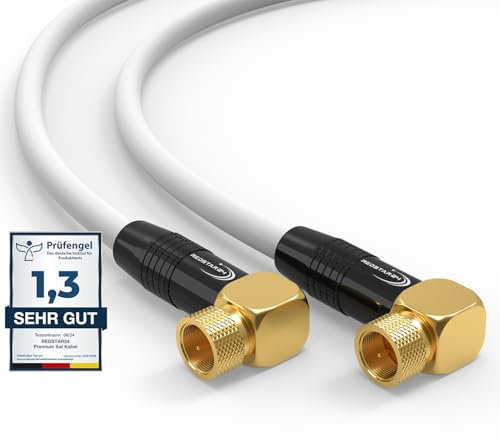SAT Kabel 10m Satellitenkabel SAT TV Antennenkabel Digital Koaxialkabel Coaxial Internet 2x F-Stecker 90° Grad Gewinkelt Winkelstecker Router Modem Anschlusskabel HD 4K UHD DVB-S DVB-S2 Weiß