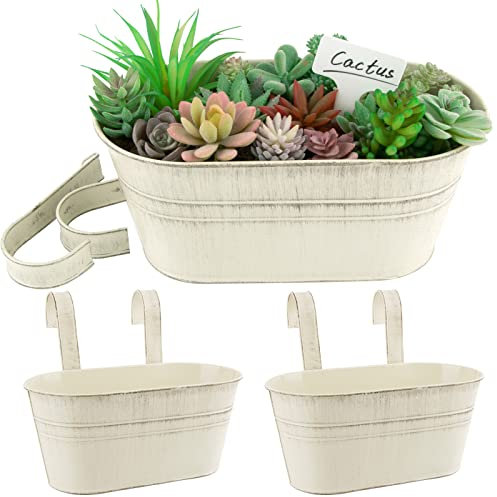BOFUNX 2pcs Hängetöpfe Set Vintage Pflanztopf Blumentopf Übertopf mit Haken Balkon Blumentopf Hängend für Dekotation Balkon Draussen Innenwand Garten Wand (Beige 27.5×14×22cm)