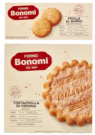 Forno Bonomi kit Tortafrolla, confezione da 200g + Frolle al burro, confezione da 150g. Per assaporare le frolle Forno Bonomi in tutta la loro bontà.