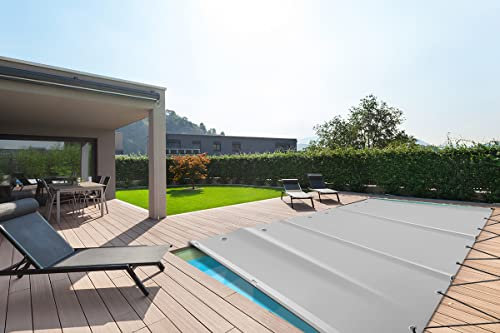 Telo per piscina, copertura di protezione, copertura per pali, copertura di sicurezza in telone per camion senza pali (4m x 8m, Grigio chiaro RAL7035)