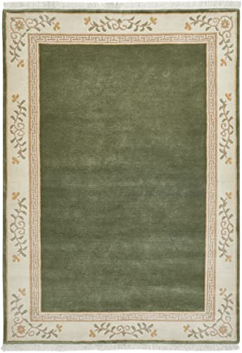 -LUXOR- living Teppich Gala handgeknüpfter Premium Teppich aus 100% Wolle - hochwertiger nachhaltiger Knüpfteppich 70 x 140 cm grün