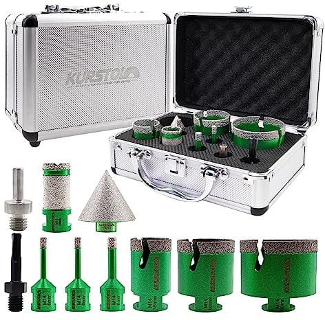 KURSTOL Punta per Trapano Diamantata Set - 6/6/8/35/50/68MM+25MM Versatile Fresa Diamantata+50mm Fresa Diamantato+Gambo Esagonale a M14 Filo per Porcellana Granito Piastrella Marmo Taglio a Secco