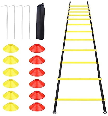 talifoca Fussball Trainingszubehör-Koordinationsleite 6M, Trainingsleiter Fußball Agility Leiter mit 12 Kegel und 4 Pfählen,für Fußballtraining, Tennis und Boxtraining