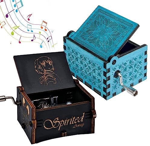 2 Stück Harry Potter Hölzerne Handkurbel Spieluhr Antike Geschnitzte Spieluhr Chihiros MusikkäStchen Musik Box Holz Geschenk für Geburtstags, Valentinstag Muttertag Jahrestag