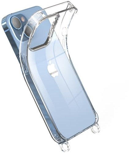GEMSTRAP Coque téléphone Transparente en Silicone avec 2 Anneaux - A Utiliser avec des Collier et chaîne Bijoux pour Portable - Modèle iPhone 13 - Accessoire pour Smartphone