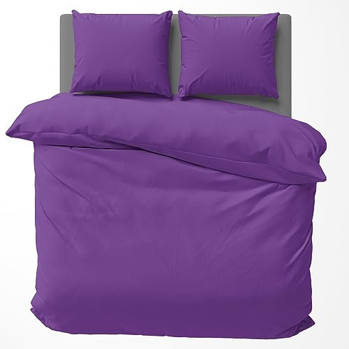 Visaggio Baumwolle Bettwäsche 220x240 cm Einfarbige Bettbezug Garnitur Schlafzimmer Set Lila