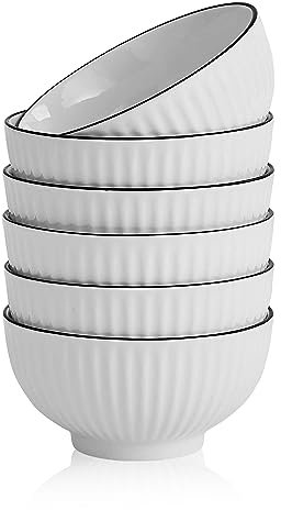 Swuut Lot de bols à céréales en céramique blanche de 15 cm pour dessert, flocons d'avoine, crème glacée, riz, soupe, collation – Passe au micro-ondes et au lave-vaisselle
