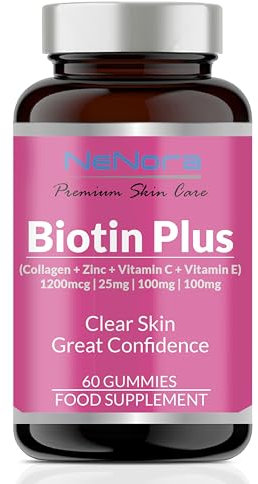 Biotin Plus: Premium Skin, Hair and Nail Care containing Selenium + Collagen + Zinc + Vitamin A + C + E. Sweetened with Natural Xylitol. for Optimum Care for Skin, Hair and Nails. Clear Skin! NeNora