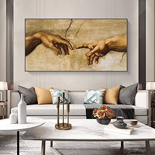HOLEILUCK La Création d'Adam Par Michel-Ange - Peintures sur Toile Célèbres Surdimensionnées - Impressions d'Art Mural Main à Main - 95x193 cm / 37x76 Pouces Sans Cadre