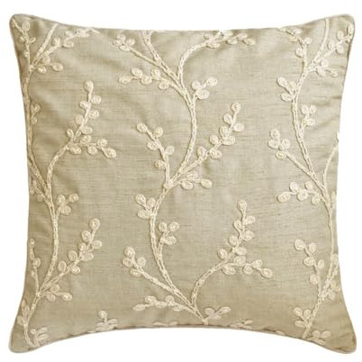 The HomeCentric Dekorativ Beige Kissen Überzüge, 40 x 40 cm Bettwäsche aus Baumwolle Blumen, Perlen, Stickereien und Perlen, Kissenhülle, Blumen Kissen, Zeitgenössisch Kissen Überzüge - Ivy Elegance