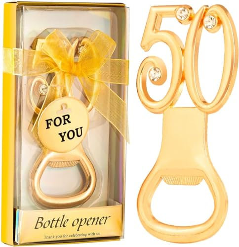 YLSZHYR 24 apribottiglie dorate per feste di compleanno, bomboniere per 50° anniversario, bomboniere per ospiti, apribottiglie di birra per feste di compleanno, regalo, souvenir (24P 50)