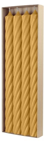 luterna Stabkerzen aus Paraffin, RUSTIC TWIST, 350/28 mm, Senf, WENZEL, Brenndauer ca. 20h, 4 Stück pro Verpackung