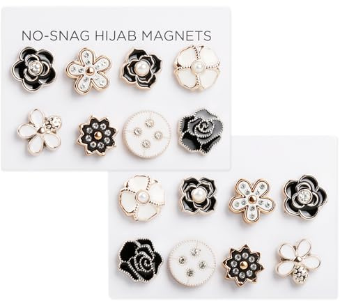 Vanyibro Hijab Magnetnadeln, 8 Paar Sicherheitsnadeln in Blumenform für Frauen, kommerzielle Stärke und vielseitig verwendbares muslimisches Schal-Zubehör