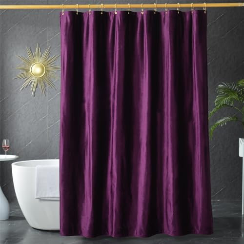 Rideau de douche en velours violet foncé pour salle de bain 260 g/m² en tissu robuste avec crochets épais, lavable et imperméable pour hôtels, baignoires, 182,9 x 182,9 cm