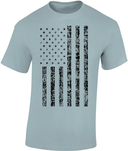 Baddery USA Flagge Shirt Herren - Black Stars and Stripes - US Army T-Shirt Männer - Amerika Tshirt (Ice Blue XL)