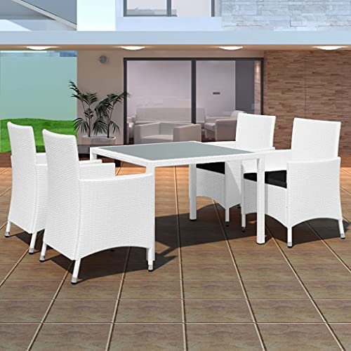FUDUGEHMIOFWFJJ glasplatte Tisch,küchentisch klein,Tisch mit 4 stühlen Set,5-TLG. Garten-Essgruppe Poly Rattan Cremeweißdining Table Set 4 Chairs,bistrosets,Patio Tisch und stühle Set,