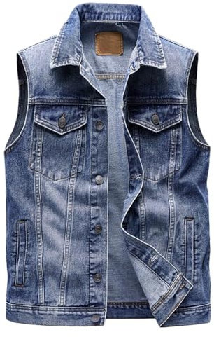 Herren Jeansweste Ärmellos Jeansjacke mit 6 Taschen Biker Weste