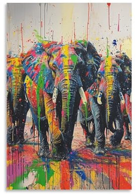 YTPONBCSTUG Leinwand Bilder Bunter Elefant Wandbilder Wohnzimmer Zimmer Deko Modern Wandbild Schlafzimmer Leinwandbild Wanddeko Küche Wand Dekorationen