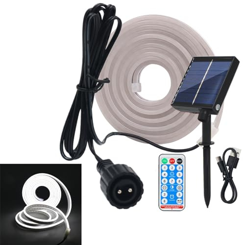 KISUFU Solar Powered 5V Neon LED Strip, 2835 120 leds/m IP67 Waterproof Silicone Flexible Neon Strip With 1.2W USB remote control wall mounted plug-in solar controller For Garden Decoration.