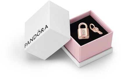 Pandora Padlock & Key Dangle Charm - 14k Rose Gold & Cubic Zirconia Bracelet Charm Compatible Me Moments - Gift for Her - With Gift Box