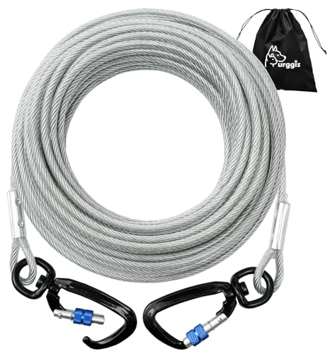 Dog Tie Out Cable 10/15/20/30/50FT - Heavy Duty Dog Lead Up to 250 Pounds | Reflective & Rust-Free with Locking Clip & 360° Rotating Clasp - Tangle-Free Dogs Runner for Yard,Camping