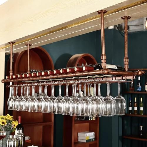 Appendi Scaffale da soffitto per vino, Metallo Portabottiglie da Soffitto, moderno industria Mensola a Soffitto, Bicchiere Vini Cremagliera, porta bottiglie di vino da parete per Bar Caffè Cucine.(60c