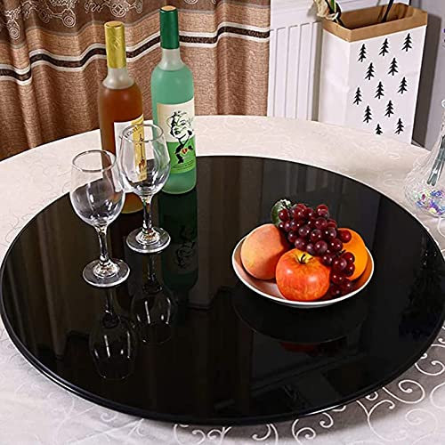 Lazy Susan - Tocadiscos de cristal templado negro de 90 cm para mesa de comedor, bandeja giratoria de 360° para mesa de cocina