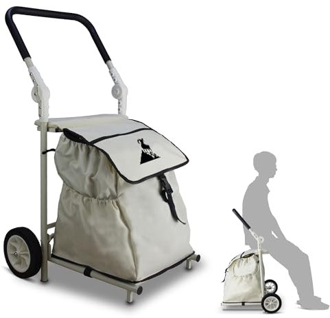 TOPWELL Einkaufstrolley, Klappbarer bis 50kg Einkaufswagen 120L Einkaufstasche Shoppingtrolley Handwagen für Einkaufen oder Transportieren von Waren, Kann als Sitz verwendet Werden. (Beige)