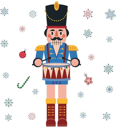 JOYWU Nutcrackers Fridge Stickers,1 Set Christmas Nutcracker Refrigerator Decals with Snowflakes,DIY Self-Adhesive PVC Nutcracker Soldiers Window Clings,Nutcracker Xmas Stickers Decortion (Blue)