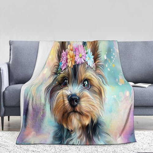DACRWEKZ Kuscheldecke Flauschig, Niedliche Cartoon-Tiere Decke, Hund Trägt Einen Kranz Fleecedecke 230 x 270 cm, Sofadecke & Couchdecke, Weiche Kuschelige Wohndecke Blanket, Decken für Sofa Couch