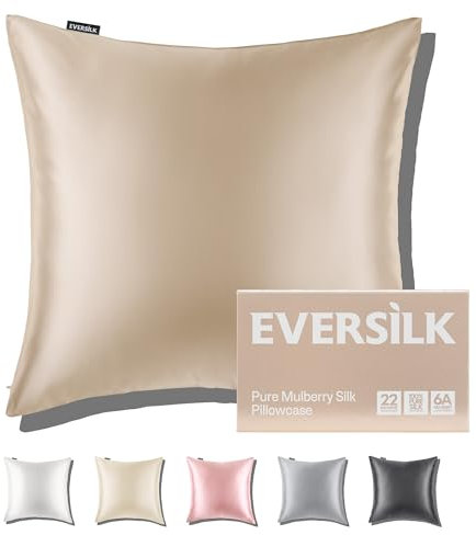 Taie d'oreiller en Soie Naturelle de mûrier: Soin des Cheveux et de la Peau - 100% Soie 22 Momme des Deux côtés - pour des Nuits Confortable et Douces Certifié Oeko-TEX® 1 Pièce Champagne 65 x 65 cm