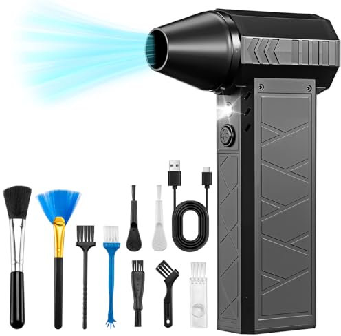 Compressed Air Duster, 180000RPM Violent Turbo Fan Blower with LED Lighting, 4 Gear Speed Electric Air Duster Rechargeable, Mini Compressor Air Blower for Computer Keyboard Cleaner, House, Car