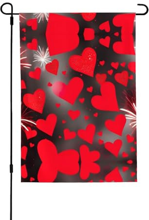 Rote Herzen, Feuerwerk, Landschaftsflaggen, zweiseitig, Outdoor-Flaggen, 71,1 x 101,6 cm, für Hütte und Heimdekoration