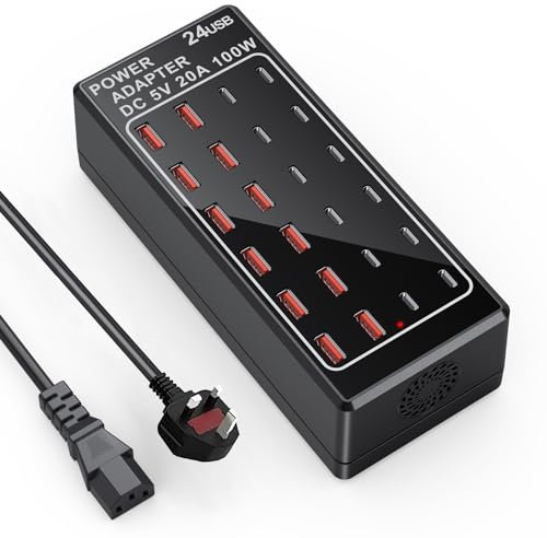 USB C Charging Station, USB Multi-Charger, 24-Port 100W (20A) Charging Block, Charging Station for Multiple Devices USB Wall Charger Power Hub,Compatible Samsung S25/iPhone/Google