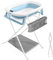JUPPLIES Bañera Plegable Bebé con Estructura Metálica y Tubo de Drenaje - Bañera con Cojín Ergonómico, Patas Antideslizantes y Termómetro Digital (Azul)