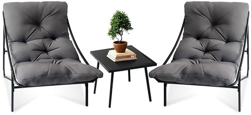 HavenGlide Gartenmöbel Set 3 teilig - Balkonmöbel Kleinen Balkon mit Gepolsterter & Tisch, Balkon Möbel Set | Bequemer Balcony Furniture Sitzgruppe für Garten Terrasse - Grau