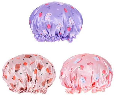 BOHUIZ Lot de 3 bonnets de douche pour enfants, caricature imperméable bonnet de douche lavage des cheveux protection enfant bonnet de douche femmes pour filles femmes enfants cheveux longs douche spa